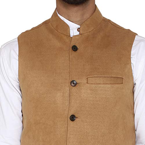 Image of Men's Solid Tan Suede Bandhgala Ethnic Nehru Jacket