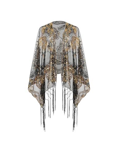 Image of BABEYOND 1920s Sequined Shawl Wraps for Women Fringed Evening Cape Wedding Bridal Shawl Scarf for Evening Dresses Party