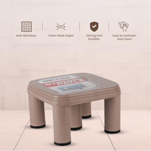 Image of Nayasa Strong Stool | Durable Plastic Stool | Ideal for Office Use, Kitchen and Bathroom Use, Shops and, Hospital Use, Plastic Stool for Home Use | Brown