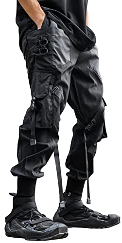 MOKEWEN Men's Cyberpunk Chain Straps Harem Pants with Pockets
