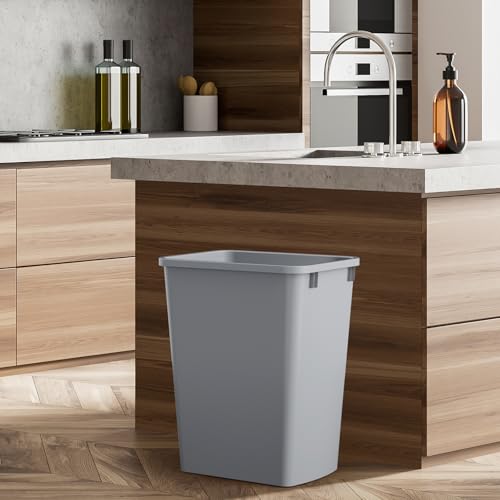 Image of 35 Quart Plastic Trash Can,9-Gallons Under Cabinet Waste Bin,4-Pack | Wide-open Top Design, 9-Gallons Slim Trash Can for Kitchen Bedroom Office Bathroom Under Sink, Easy to Clean (Grey)