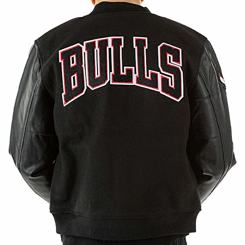 Men’s Chicago Vintage Bomber Wool With Leather & Faux Leather Jacket - Letterman Baseball Varsity Black And Red Bull Jacket (As1, Alpha, L, Regular, Regular, Faux Leather With Wool) #TOP3