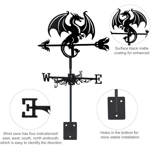 image for VESTCDF Dragon Wind Weathervanes Metal Weather Vane for Roof Mount Win