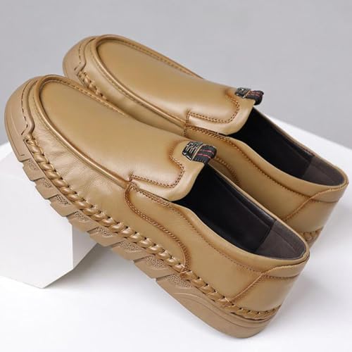 Men's Hand Stitching Soft Leather Slip On Flats Loafers Casual Round Toe Non-Slip Outdoor Driving Walking Daily Boat Shoes3