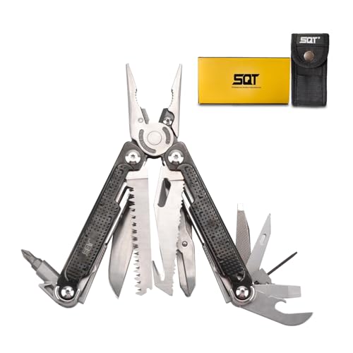 SQT2048 20-in-1 Multitool, Gifts for Men, Foldable & Self-Locking, Professional Multitool for DIY, Outdoor Camping, and Home Repairs, Black