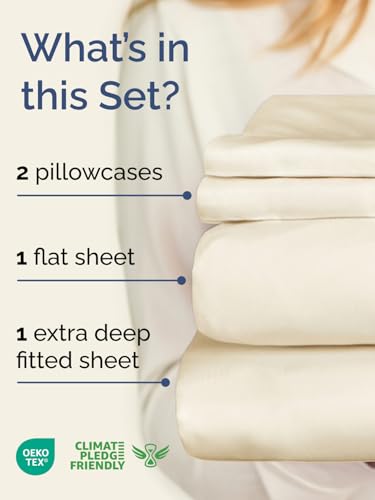 Image of Extra Deep Twin Sheet Set - 4 Piece Breathable & Cooling Sheets - Off White | Hotel Luxury Bed Sheets Set, Easy & Secure Fit, Ultra-Soft, Wrinkle & Fade Free, Comfy Sheets Set with Extra Deep Pockets