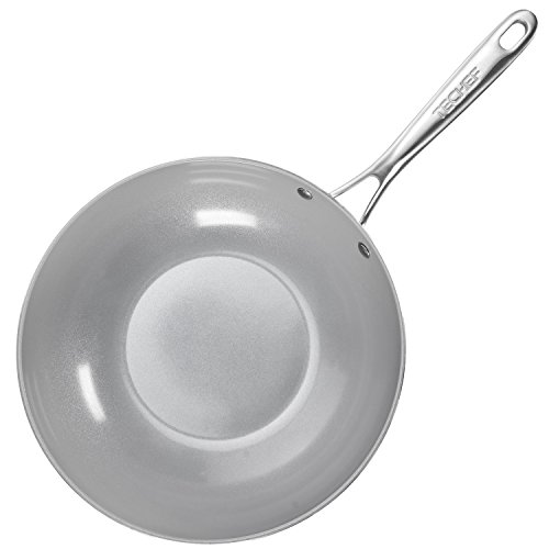 TECHEF - CeraTerra 12" Ceramic Nonstick Wok/Stir-Fry Pan with Glass Lid, (PTFE and PFOA Free Ceramic Exterior & Interior), Made in Korea (12-in with lid)