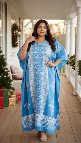 Image of Oussum Plus Size Kaftan Dresses for Women, Polyester Summer Caftan Cover Up Maxi Beach Dress, 1X-3X