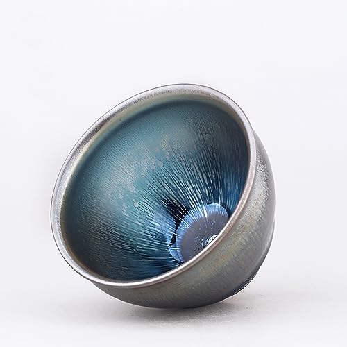 Apingjenz Tenmokus Tea Coffee Cup Bowl, Starry Pattern Jian Zhan Teacup, 110ml 3.72oz Porcelain Tea Vessel Chinese Traditional Kiln Fired Craftmenship