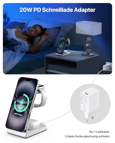 AOWIN MagSafe 3 in 1 Ladestation für iPhone, Apple Watch und AirPods