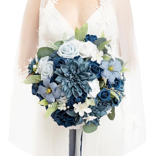 Ling's Navy Blue Silk Bridal Bouquet