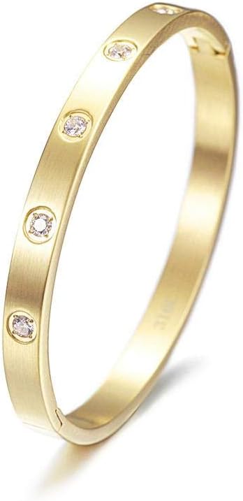 CIUNOFOR Gold filled Bracelet Bangle with Cubic Zirconia Stones Stainless Steel Hinged Jewelry with Crystal Oval Bangle for Women and Men Adult Jewelry, 7.0" Inner Circ. Fits 6.5”–6.8” Wrists