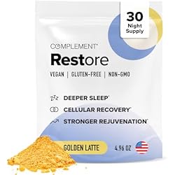 Complement Restore Golden Latte, Magnesium & Ashwagandha Drink (30 Serving) | Deep Sleep Aid with Reishi, Valerian & L-Theanine - Calm, Nighttime Recovery & Relaxation - Adaptogens, No Melatonin