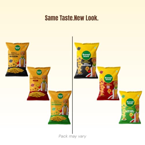 Image of Beyond Snack Nendran Kerala Banana Chips | Combo pack (Original salted, Peri Peri, Salt and Pepper, Sour Cream Onion & Parsley)| Thin Crunchy Crispy Snack |400g (100g*4packs)