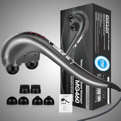 Image of HANGSUN Handheld Back Massager for Pain Relief, Electric Double Head Percussion for Neck, Shoulder, Leg, Foot, Body Muscle Relaxation, Deep Tissue Massager MG460, Corded, 2.3 lbs, Metallic Gray