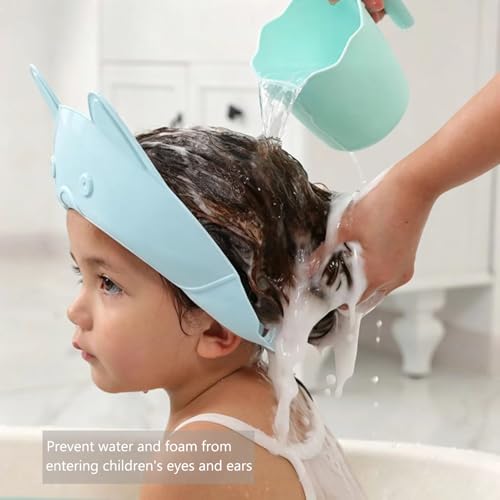 Image of Shower Cap for Kids, Baby Shower Cap bath wash Shampoo rinser shield Hat Adjustable head hair Visor Protection Toddler and Children,Prevent water from entering eyes and ears (Blue fox)