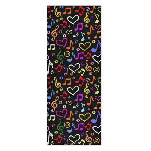 Fygkptb Seamless Colorful Musical Notes on Black Dark Yoga Towel Non Slip Yoga Mat Cloth Foldable Yoga Towel Sweat Absorbent Yoga Towel with Storage Mesh Bag 73 x 27 inch