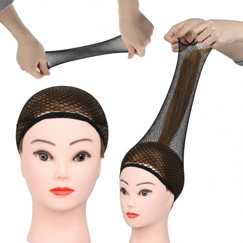 2 Stück Schwarz Haarnetz für Perücken Nylon Haarnetz Perücke Wig Cap for Long Hair Dehnbare Atmungsaktive Perücke Kappen Haarnetze Perückennetz Zubehör Elastische für Party Cosplay