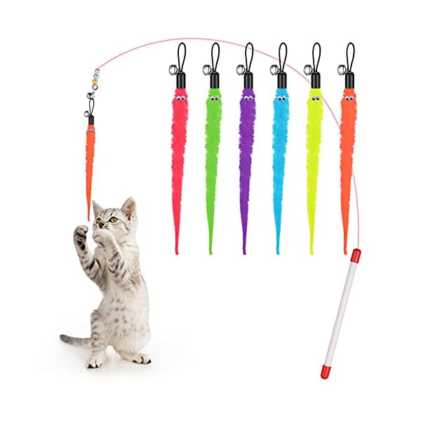 Molain Katzenspielzeug, interaktives Katzenspielzeug, Bunte Stoffbandstäbe, Katzenschnurspielzeug, Katzenspielzeug für Innenräume, interaktiv, Haustierspielzeug für Kätzchentraining, Katzenzubehör