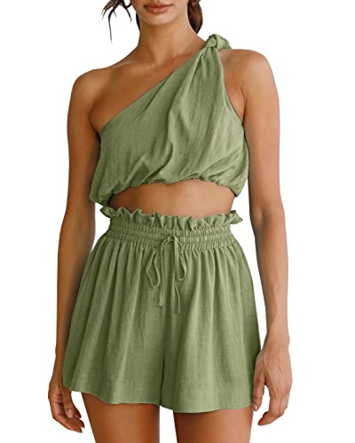 Imily Bela Womens Linen Summer 2 Piece Outfits Crop Tops