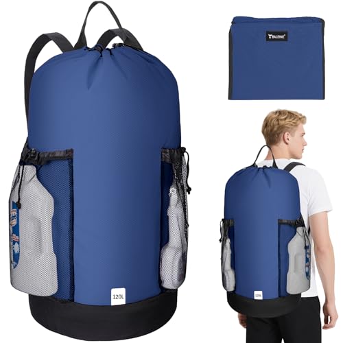 BALEINE 120L Laundry Bag Backpack, 900D Oxford Fabric Large Travel Laundry Bags with Shoulder Straps and 2 Mesh Pockets for College Dorm, Apartment, Laundromat (Navy, 120L) 120L Navy