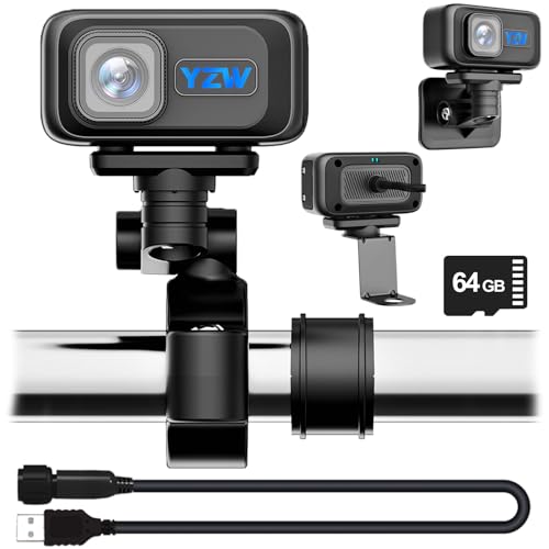 YZW MT100 Motorcycle Bicycle Cycling Recorder, Motorcycle Dash Cam with 64GB SD Card, 2K HD Video Recording, 3 Brackets Contains, Suitable for Different Models, WiFi Mobile APP One-Click Connectivity