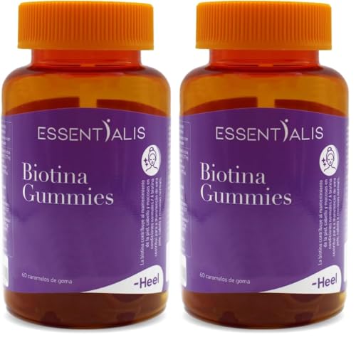 Essentialis Biotina Gummies, 2500mcg – 5000mcg de biotina, vitaminas y minerales-Ideales para mejorar el aspecto de tu piel, cabello y uñas-60 gominolas veganas. 1 o 2 al día-Mucho más que biotina