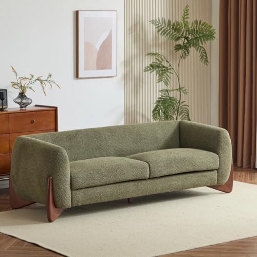 Image of LEGACY OF COMFORT Amala 80 inch Upholstered 3 Seater Sofa Three Seater Sofa with Wooden Legs for Living Room Hotels & Offices (Olive Green)