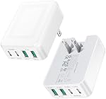 Bloc chargeur USB C plat 2-Pack • 40W bloc de charge rapide pliable et mince • Cube de prise murale USB C à 4 ports compatible avec iPhone 16/15 Samsung S23, Pixel, tablettes, adaptateur d'alimentation multiport USB