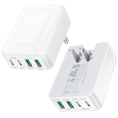 2Pack Flat USB C Wall Charger • 40W Foldable & Slim Fast Charging Block • 4Ports USB C Charger Block Cube Box Compatible with iPhone Samsung, Pixel, Tablets, Multiport Power Adapter USB Plug Brick