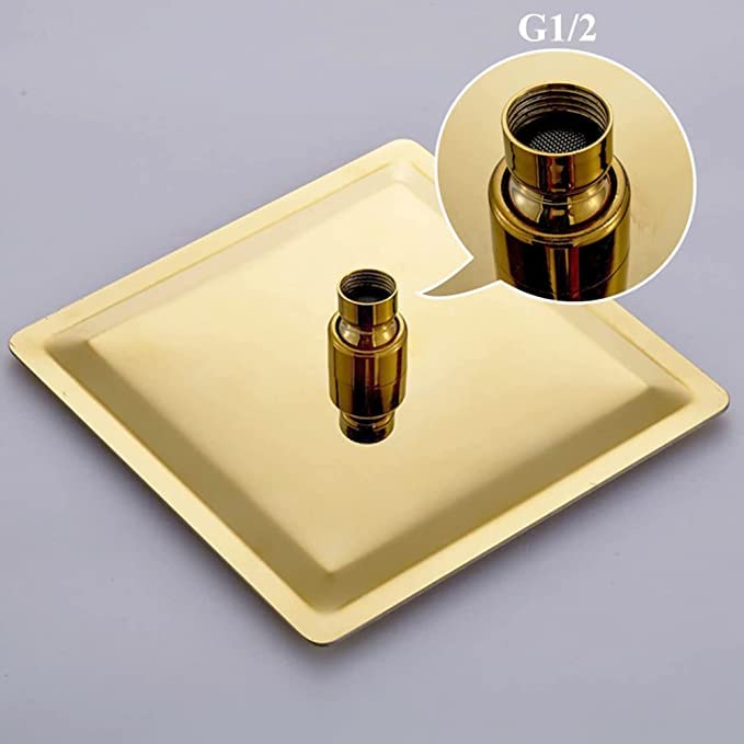 Image of TOSCH Stainless Steel 304 12X12 INCHES Showerhead Grade High Pressure GOLD Square Extra Heavy Rainfall Ultra Slim Ceiling or Wall mount Overhead Shower Only (WITHOUT ARM) Gold Matte Finish (Series-Super Heavy)
