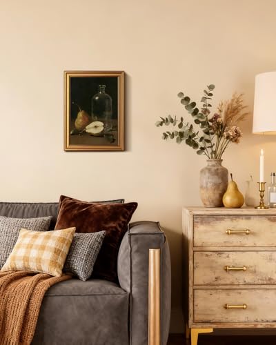 Image of VIYYIEA Vintage Gold Framed Wall Art for Living Room, Fruits Canvas Prints Home Decor, Oil Painting Picture, Bedroom Wall Decor Gifts for Friends or Family -【Pear by the Bottle】-(16L x 12W)