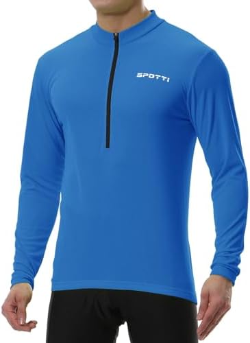 Spotti 男性用 長袖 サイクリング ジャージ バイク サイクリング シャツ 通気性 速乾性 US サイズ: Chest 40-42&#34; - Large カラー: ブルー