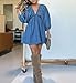 utcoco Denim Dress for Women Puff 3/4 Sleeves V Neck Swing A Line Cute Babydoll Mini Jean Dresses for Women 2025 (Large, Blue)