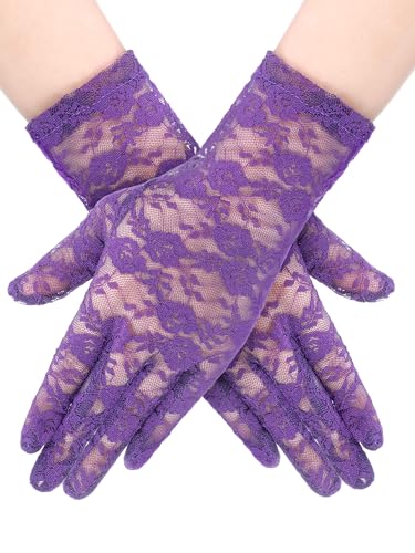 SATINIOR Lace Gloves for Women Tea Party Short Lace Gloves Courtesy Dressy for Cosplay Dinner Party Evening(Dark Purple)