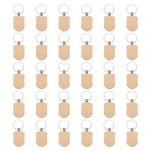 Porte-clés vierges en bois de 30 pièces en forme de bouclier pour gravure