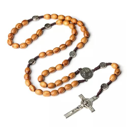 Rosaire en Bois Café Crucifix Chapelet Perles d'Inquiétude Prière Catholique