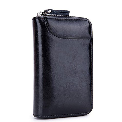 DcSpring Estuche de Llaves Hombre Piel Genuino Cartera de Llavero Moto Mujer Cuero Genuino Anillo Clave Bolso Pequeñas Cremallera Unisexo (Negro)