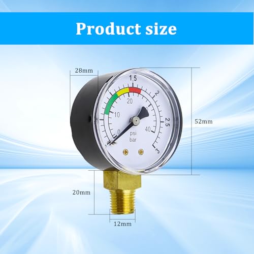 Manometer 1/4 zoll Pool Manometer Präziser Wasserdruckmesser 0-3BAR/PSI Wasser Manometere Schwimmbad Druckmesser für Sandfilteranlage Pool und Fischteiche Filter und Pumpen
