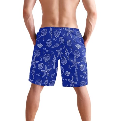Ocean Shell Starfish Blue Mens Swim Trunks Quick Dry Beach Shorts with Pocket S 23029143