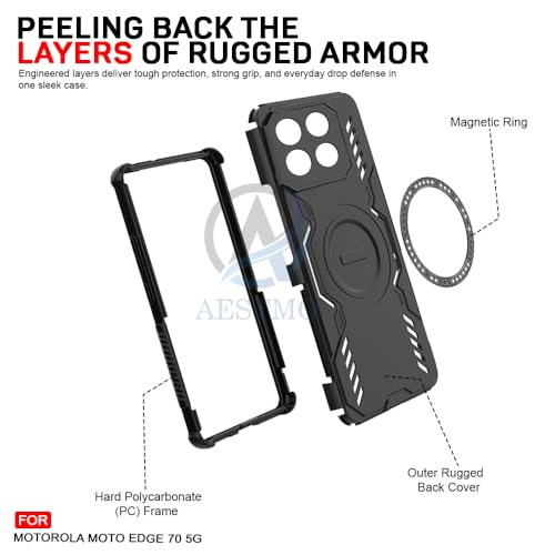 Image of AESTMO Back Case Cover for Moto Edge 70 5G | Magnetic Case with Built-in Metal Ring | Compatible with MagSafe Accessories | Shockproof Hybrid (PC + TPU, Black)