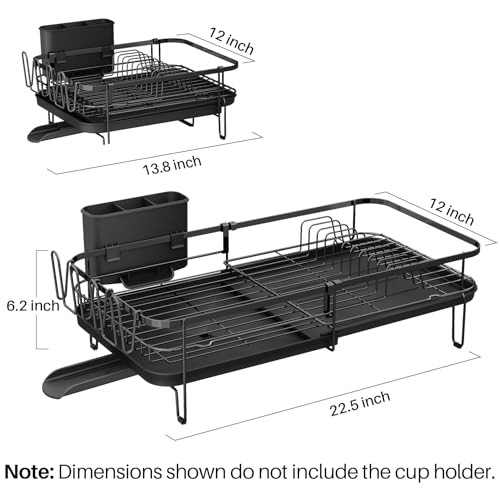 Large Dish Drying Rack for Kitchen Counter - Stainless Steel with Utensil and Cup Holder