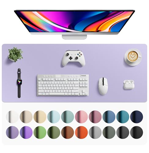 Image of Aothia Faux Leather Desk Mat - Large Mouse Pad, Non-Slip PU Leather Blotter, Waterproof Writing Surface for Office and Home (Lavender, 42 inch x 17 inch)