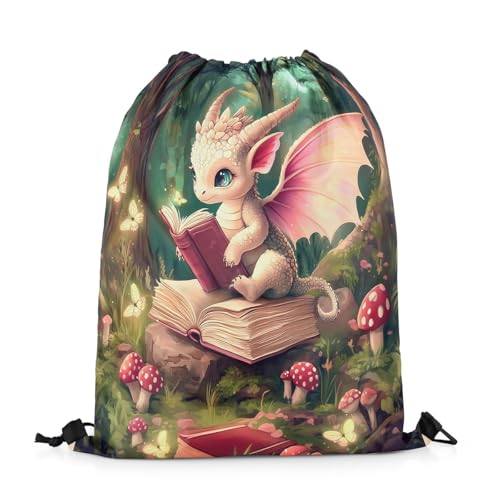 Zuziehbeutel Magischer Drache Wildlife Märchen Niedliches Dickicht Pilz Sportbeutel Verstellbar Daypack Strand Für Damen Erwachsene Alltag