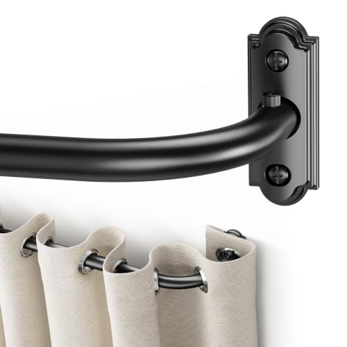 YaFex Curtain Rod 32-86 Inch 1 Inch Heavy Duty Black Curtain Rods for Windows Adjustable Window Treatment Rods Wrap Around Ceiling Outdoor Curtain Rod for Bedroom