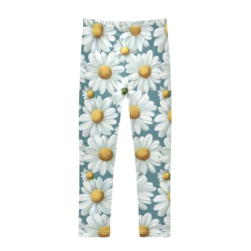 Girls Leggings Daisy Flowers Blue Soft Toddler Leggings for Girls Kids Pants Size 4T-10T