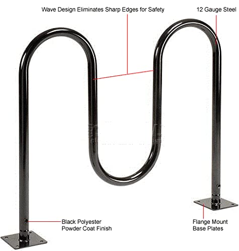 Global Industrial 41" L Wave Bike Rack, Black, Flange Mount, 5-Bike Capacity, Powder Coated Steel, Black, Commercial Bike Rack for Stores, Parks & Schools