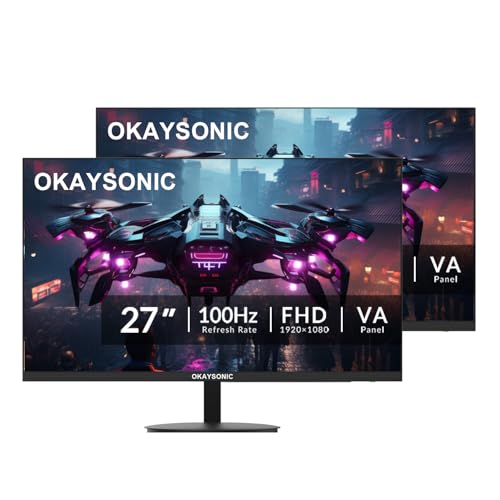 Image of 2 Pack 27 Inch FHD 1080P Office Monitor, 100Hz Refresh Rate, 3-Side Borderless, HDMI & VGA Inputs, 100x100mm VESA Compatible, Eye Care Technology