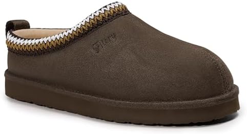 FITORY Women's Suede Slipper, Flat Slip On House Shoes with Faux Fur Lining Indoor Outdoor Short Mini Boots