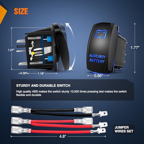 Image of Nilight Auxiliary Battery Rocker Switch Led Light Bar 5 Pin Laser On Off | SPST Switches 20A /12V 10A /24V Blue with Jumper Wires Set for Cars Trucks Boats ATVs UTVs RVs